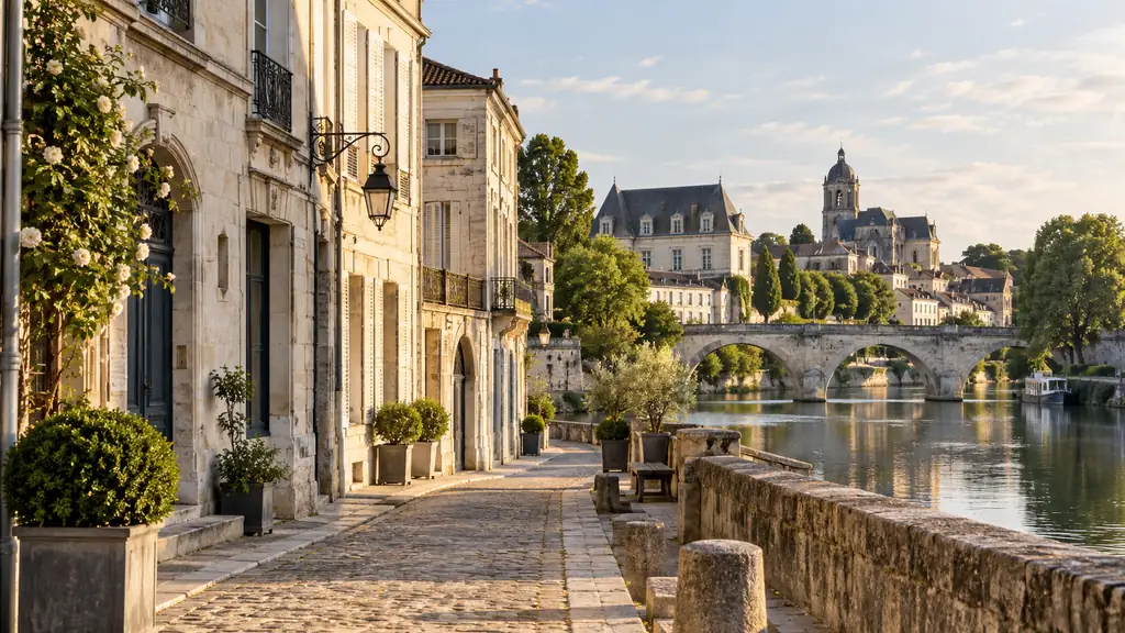 Centre historique de Cognac en pierre claire au bord de la Charente