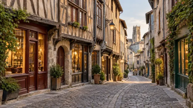Rue pavée et maisons anciennes dans le quartier de la Boucherie à Limoges