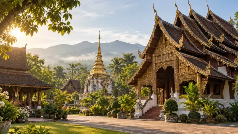 Temple de style lanna entouré de végétation à Chiang Mai