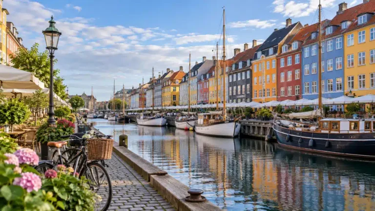Façades colorées et bateaux le long du canal de Nyhavn à Copenhague